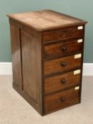 VICTORIAN MAHOGANY NARROW CHEST - having five drawers with turned knobs, 85cms H, 51cms W, 68cms D