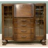 SIDE-BY-SIDE BUREAU - Edwardian oak with drop down desk over four drawers, 115cms H, 122cms W, 40cms