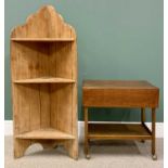 OFFERED WITH LOT 51 - ANTIQUE PINE CORNER BOOKSHELF - with three shelves, 139cms H, 57cms W, 28cms D