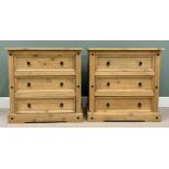 CHESTS OF DRAWERS - a pair, Mexican pine, each having three drawers, 92cms H, 92cms W, 49cms D