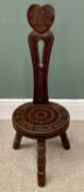WELSH SPINNERS STOOL - carved wording and dragon detail, 81cms H, 30cms W, 25cms D