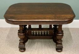 CONTINENTAL OAK COFFEE TABLE - a fine heavy example with decorative pillared and turned supports and