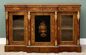 VICTORIAN INLAID WALNUT BREAK FRONT CREDENZA - having a central ebonised panel door with classical
