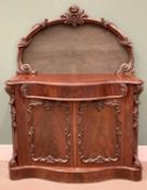 VICTORIAN MAHOGANY CHIFFONIER - having a carved top mirror panel (glass missing), on a serpentine
