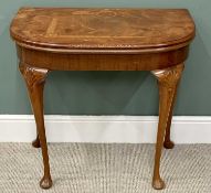 REPRODUCTION MAHOGANY FOLDOVER & SWIVEL TOP GAMES TABLE - with baize interior, shell detail to the