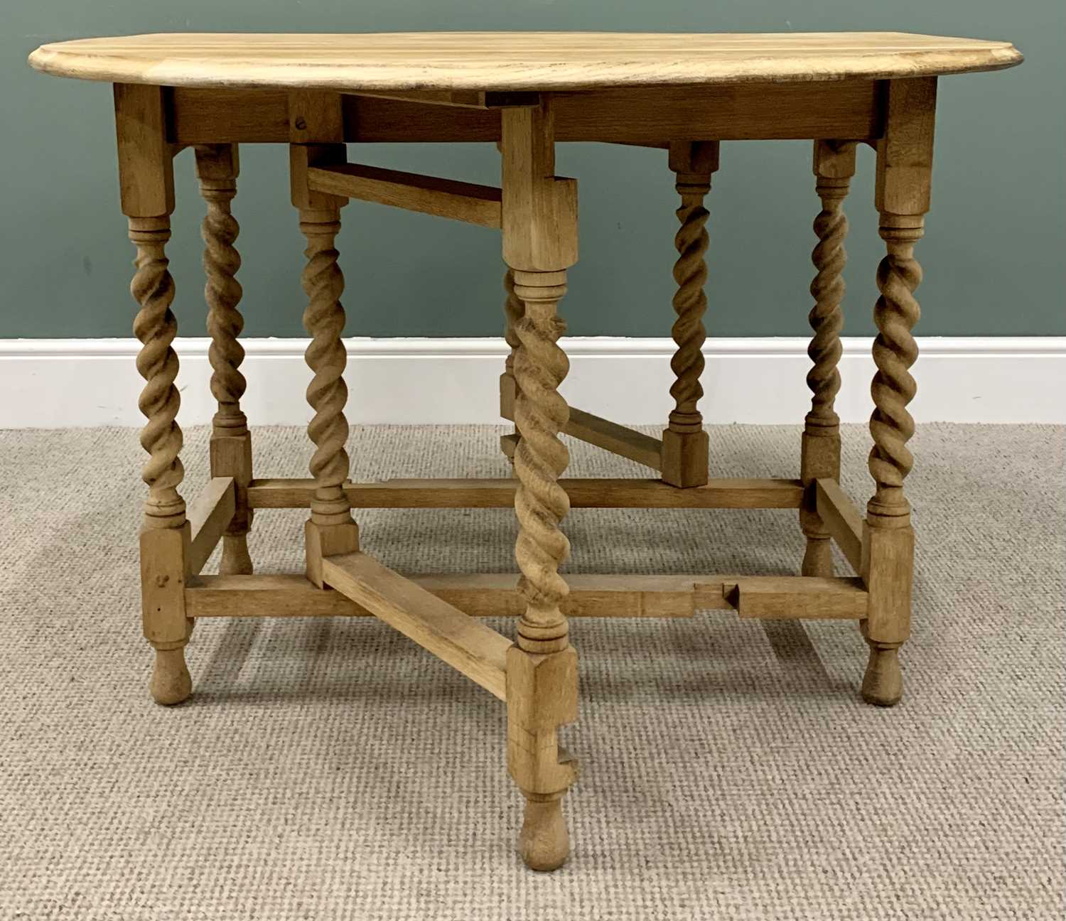 BARLEY TWIST GATE LEG TABLE - bleached oak, 74cms H, 149cms W, 107cms D (open) - Image 2 of 4