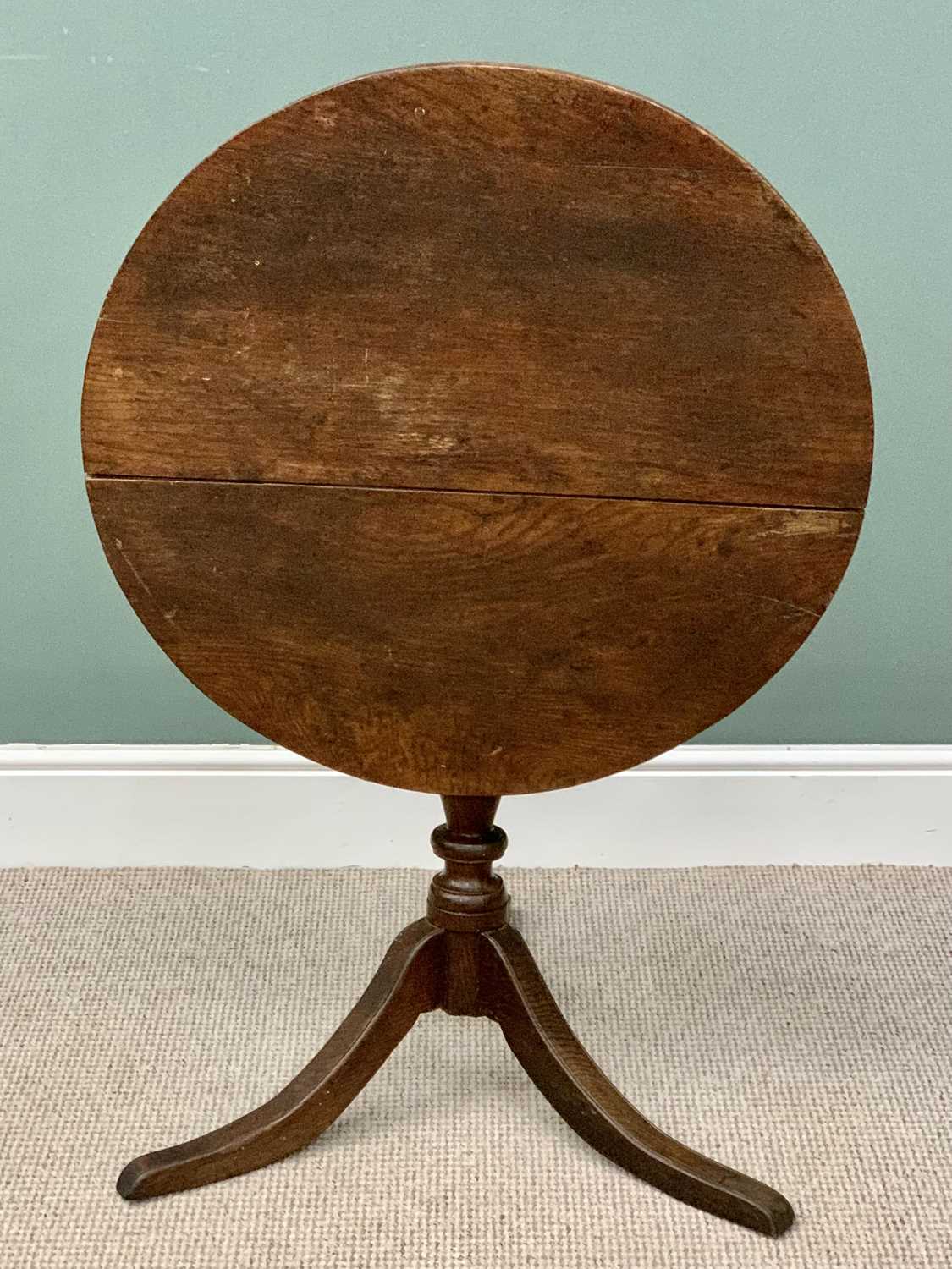 ANTIQUE OAK TILT TOP TRIPOD OCCASIONAL TABLE - circular top on a turned column support, 69cms H, - Image 2 of 3