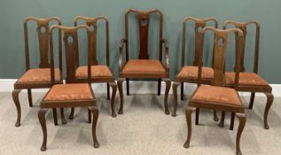 CIRCA 1910 MAHOGANY DINING CHAIRS (6 plus 1) - with high backs and drop in padded seats, 110cms H,