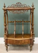 VICTORIAN BURR WALNUT CANTERBURY - having fretwork central dividers under a shaped top with