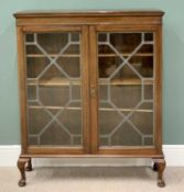 MAHOGANY TWO DOOR DISPLAY CABINET - having twin 13 pane leaded glazed doors, on Queen Anne supports,