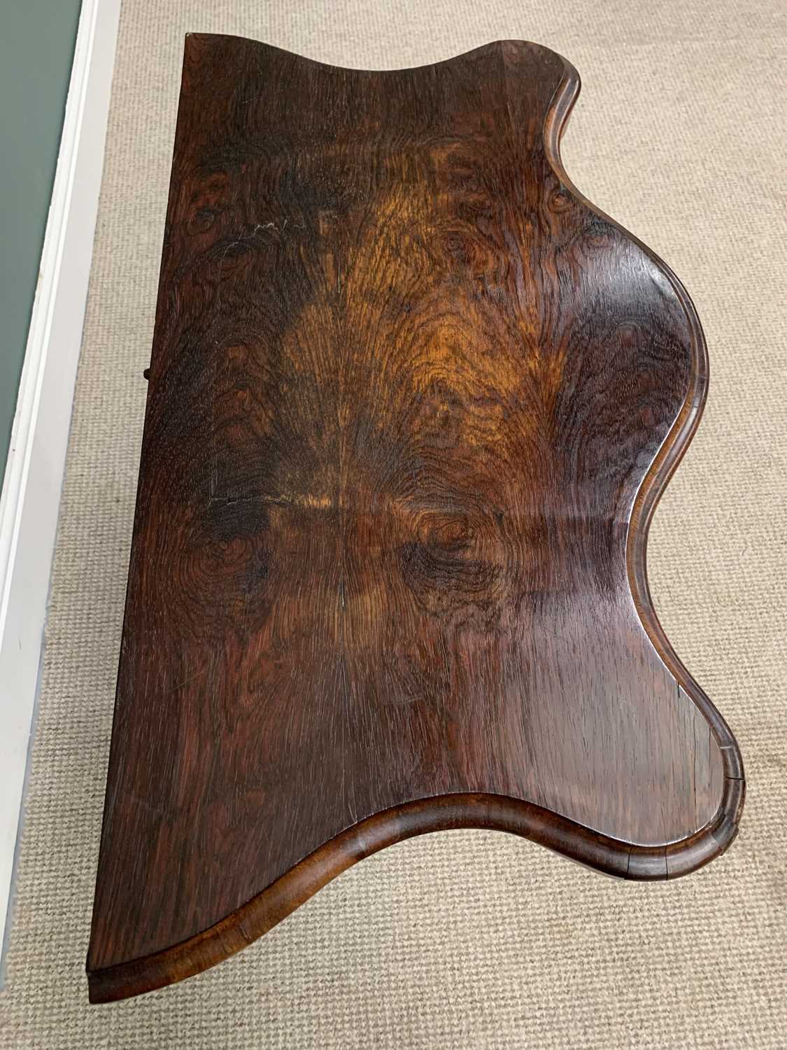 ANTIQUE ROSEWOOD FOLDOVER CARD TABLE - with serpentine shape top, bulbous segmented column on four - Image 5 of 6