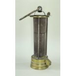RARE DAVIS OF DERBY MINE FLAME SAFETY LAMP circa 1850, brass base stamped DAVIS 6 DERBY and G C C