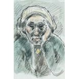 ‡ SIR KYFFIN WILLIAMS RA pencil and watercolour on Royal College of Art card - head and shoulders