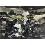 ‡ DONALD McINTYRE mixed media - whitewashed cottage amongst rocks, 'Cottage and Rocks', signed in