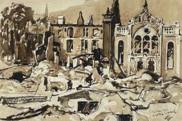 ‡ WILL EVANS pen and inkwash - Swansea after the Blitz of WWII 1941, titled bottom right 'Central