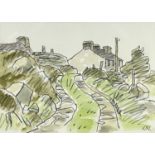 ‡ SIR KYFFIN WILLIAMS RA watercolour and pencil - lane leading to farm, signed with