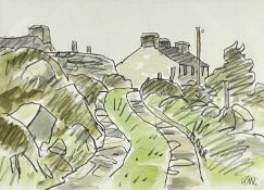 ‡ SIR KYFFIN WILLIAMS RA watercolour and pencil - lane leading to farm, signed with