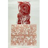 ‡ PAUL PETER PIECH two colour print - with verse from 'The Sick Rose' by William Blake, signed and