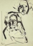 ‡ JOSEF HERMAN OBE RA pen and ink sketch - head and shoulder study with head overlooking from