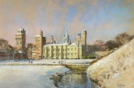 ‡ WALTER HOLMES pastel - the interior grounds of Cardiff Castle, signedDimensions: 35 x