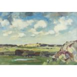 ‡ GYRTH RUSSELL oil on board - landscape with farm and cattle, possibly Connemara, signedDimensions: