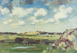 ‡ GYRTH RUSSELL oil on board - landscape with farm and cattle, possibly Connemara, signedDimensions: