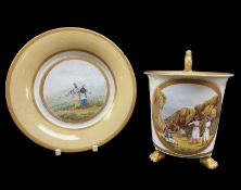 SWANSEA PORCELAIN CABINET CUP & STAND circa 1815-1817, having three claw feet and scrolling elevated