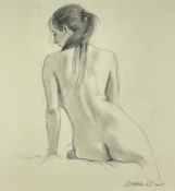 ‡ HARRY HOLLAND pencil drawing - seated nude female, signed Dimensions: 24 x 24cmsProvenance:private