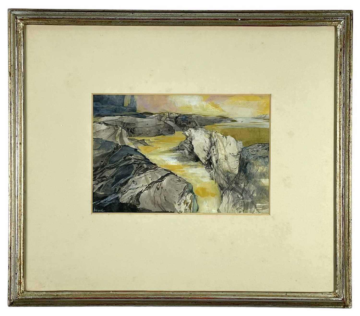 ‡ RONALD LOWE mixed media - rocky coastline at low tide, entitled verso 'Pembrokeshire for Shore - Image 2 of 2