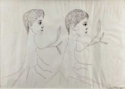 ‡ BRENDA CHAMBERLAIN pen and ink – ‘Two Tree Heads’, signed and dated 1970Dimensions: 40 x
