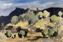‡ SIR KYFFIN WILLIAMS RA watercolour - Patagonia landscape, with original Tegfryn Gallery label