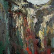 ‡ NICHOLAS WARD oil on canvas - abstract rocky gorge, signed with initials, dated verso