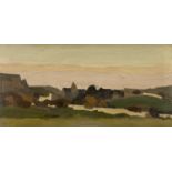 ‡ SIR KYFFIN WILLIAMS RA oil on canvas - sunset over Ynys Mon (Anglesey) village, entitled verso