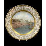 AN IMPORTANT SWANSEA PORCELAIN DESSERT PLATE PAINTED BY THOMAS BAXTER circa 1816-1819, of duck-egg