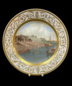 AN IMPORTANT SWANSEA PORCELAIN DESSERT PLATE PAINTED BY THOMAS BAXTER circa 1816-1819, of duck-egg