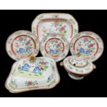 SWANSEA PORCELAIN FAMILLE ROSE PART DESSERT SERVICE circa 1814-1826, comprising circular based