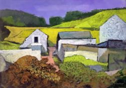 ‡ JOHN ELWYN acrylic on paper - whitewashed barns and farm buildings, signedDimensions: 24 x