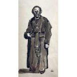 ‡ SIR KYFFIN WILLIAMS RA pen and inkwash - standing priest in cassock with cincture, pectoral