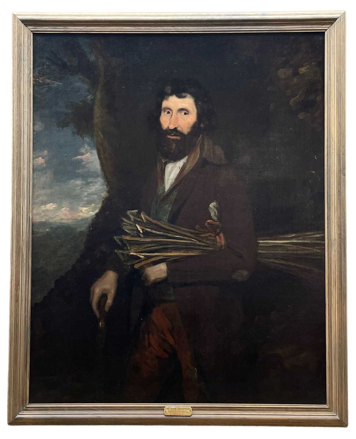 THOMAS BARKER OF BATH oil on canvas - portrait of a bearded peasant, title to plaque 'The Stick - Image 2 of 3