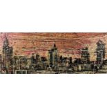 ‡ CARYS BRYN mixed media on canvas - semi abstract New York skyline, entitled verso 'New York',