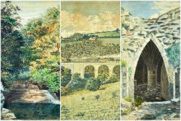 THOMAS PRYTHERCH watercolour laid to board - three historic views of Merthyr Tydfil, to include