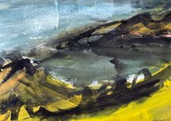 ‡ PETER PRENDERGAST acrylic on paper - entitled verso on Martin Tinney Gallery label 'Rock Pool