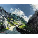 ‡ CHARLES WYATT WARREN oil on board - roadway through Eryri valley, signedDimensions: 38 x