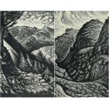 ‡ JOHN PETTS two wood engravings - entitled 'Y Bwlch Tyddiad', 10 x 13cms and 'Flock of Nant