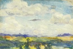 ‡ WILL EVANS watercolour - Carreg Cennen Castle and landscape with clouds, signed Dimensions: 17 x