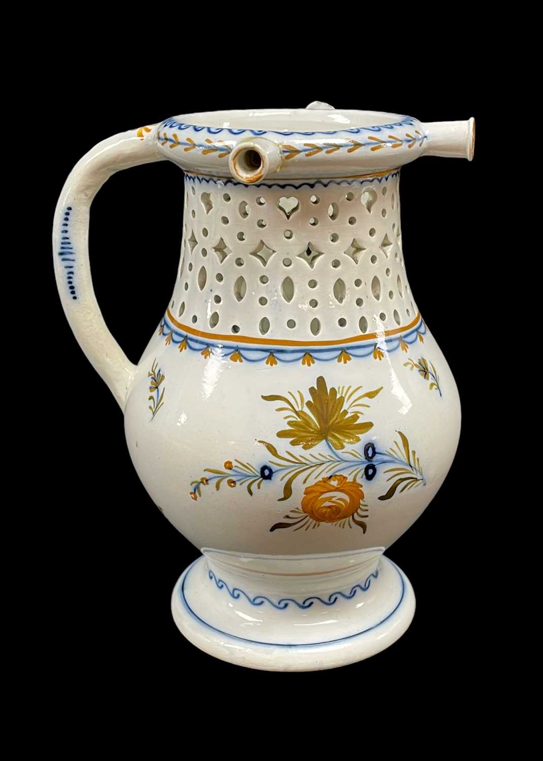 RARE SWANSEA PEARLWARE PUZZLE JUG circa 1800, footed baluster form, pierce-work neck, tubular handle - Image 3 of 3