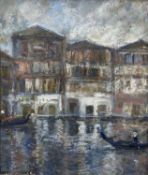‡ LEONARD BEARD oil on board - Venetian canal with gondolas, entitled verso on Martin Tinney Gallery