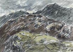‡ SIR KYFFIN WILLIAMS RA mixed media, pencil and watercolour - Eryri mountains, entitled verso on
