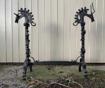 PAUL MORGAN ironwork - replica Celtic firedog with terminals in the form of a horse and a