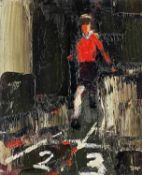‡ DONALD McINTYRE oil - young girl playing hopscotch, signed with initialsDimensions: 30 x